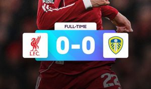 Hasil pertandingan Liga Inggris antara Liverpool vs Leeds United yang berakhir imbang 0-0.