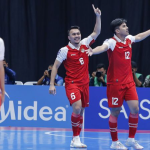 Selebrasi pemain Timnas Futsal Indonesia setelah mengalahkan Jepang di semifinal Piala Asia 2026.