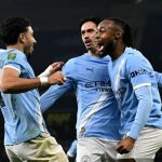 Selebrasi pemain Manchester City setelah mencetak gol ke gawang Newcastle United di semifinal Carabao Cup.