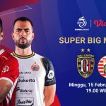 Poster jadwal pertandingan BRI Super League antara Bali United vs Persija Jakarta pada Minggu 15 Februari 2026 pukul 19.00 WIB.