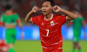 Pemain Timnas Indonesia berselebrasi menutup telinga setelah mencetak gol ke gawang St Kitts and Nevis di FIFA Series 2026.
