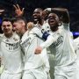 Selebrasi meriah para pemain Real Madrid, termasuk Federico Valverde, Vinicius Junior, dan Antonio Rudiger, setelah mencetak gol melawan Manchester City.