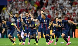 Momen selebrasi emosional para pemain PSG sesaat setelah memastikan diri sebagai juara Liga Champions.