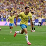Ekspresi kegembiraan Gabriel Martinelli usai membobol gawang Jepang, membawa Brasil menang 2-1 dan menyegel tempat di babak 16 besar.