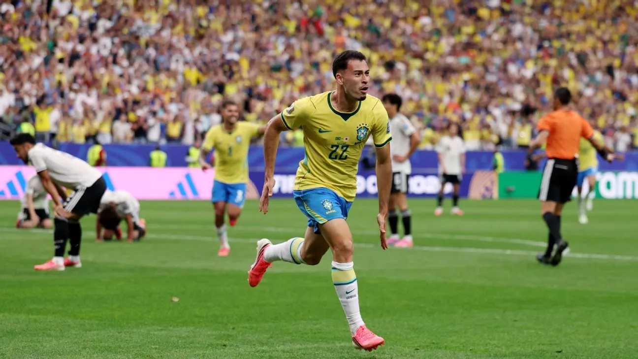 Ekspresi kegembiraan Gabriel Martinelli usai membobol gawang Jepang, membawa Brasil menang 2-1 dan menyegel tempat di babak 16 besar.