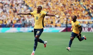 Selebrasi emosional pemain Timnas Ekuador setelah mencetak gol ke gawang Jerman di Piala Dunia 2026