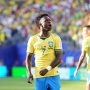 Penyerang timnas Brazil Vinicius Junior nomor punggung 7 berekspresi emosional di lapangan saat bertanding di Piala Dunia 2026.