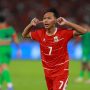 Pemain Timnas Indonesia Beckham Putra melakukan selebrasi menutup telinga dengan kedua tangan di Stadion Utama Gelora Bung Karno (GBK).