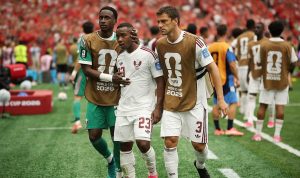Ekspresi lesu para pemain Timnas Qatar di lapangan pada ajang Piala Dunia 2026