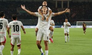 Pemain Timnas Indonesia merayakan gol saat bertanding melawan Kamboja di Piala AFF 2026.