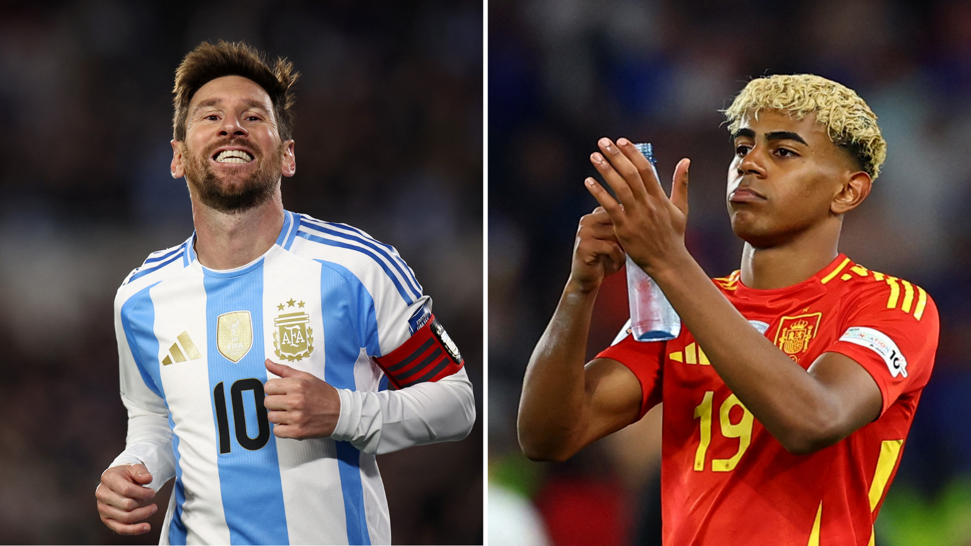 Kolase foto Lionel Messi dari Argentina dan Lamine Yamal dari Spanyol menjelang laga Final Piala Dunia 2026