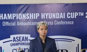 Reza Arap menghadiri sesi konferensi pers resmi ASEAN Championship Hyundai Cup.