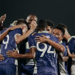 Selebrasi pemain Persib Bandung usai mencetak gol jelang laga play-off ACL 2.