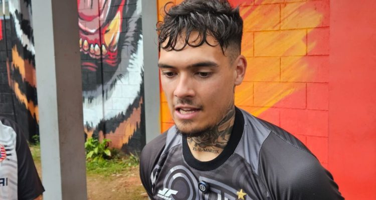 shayne-pattynama-dipanggil-fifa-asean-cup.webp Shayne Pattynama mengenakan kaus latihan bertuliskan logo Persija Jakarta
