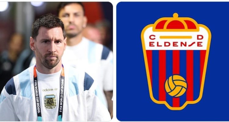 lionel-messi-beli-klub-spanyol-cd-eldense.webp Lionel Messi berjersey timnas Argentina di sebelah logo resmi klub kasta kedua Spanyol CD Eldense