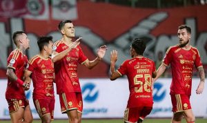 Pemain Persija Jakarta merayakan selebrasi gol dalam pertandingan Super League
