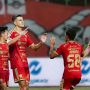 Pemain Persija Jakarta merayakan selebrasi gol dalam pertandingan Super League