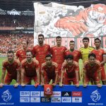 Foto skuad utama tim Persija Jakarta sebelum bertanding melawan Arema di stadion